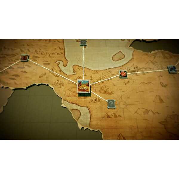 Explorer Edition map with game tokens and quest markers.