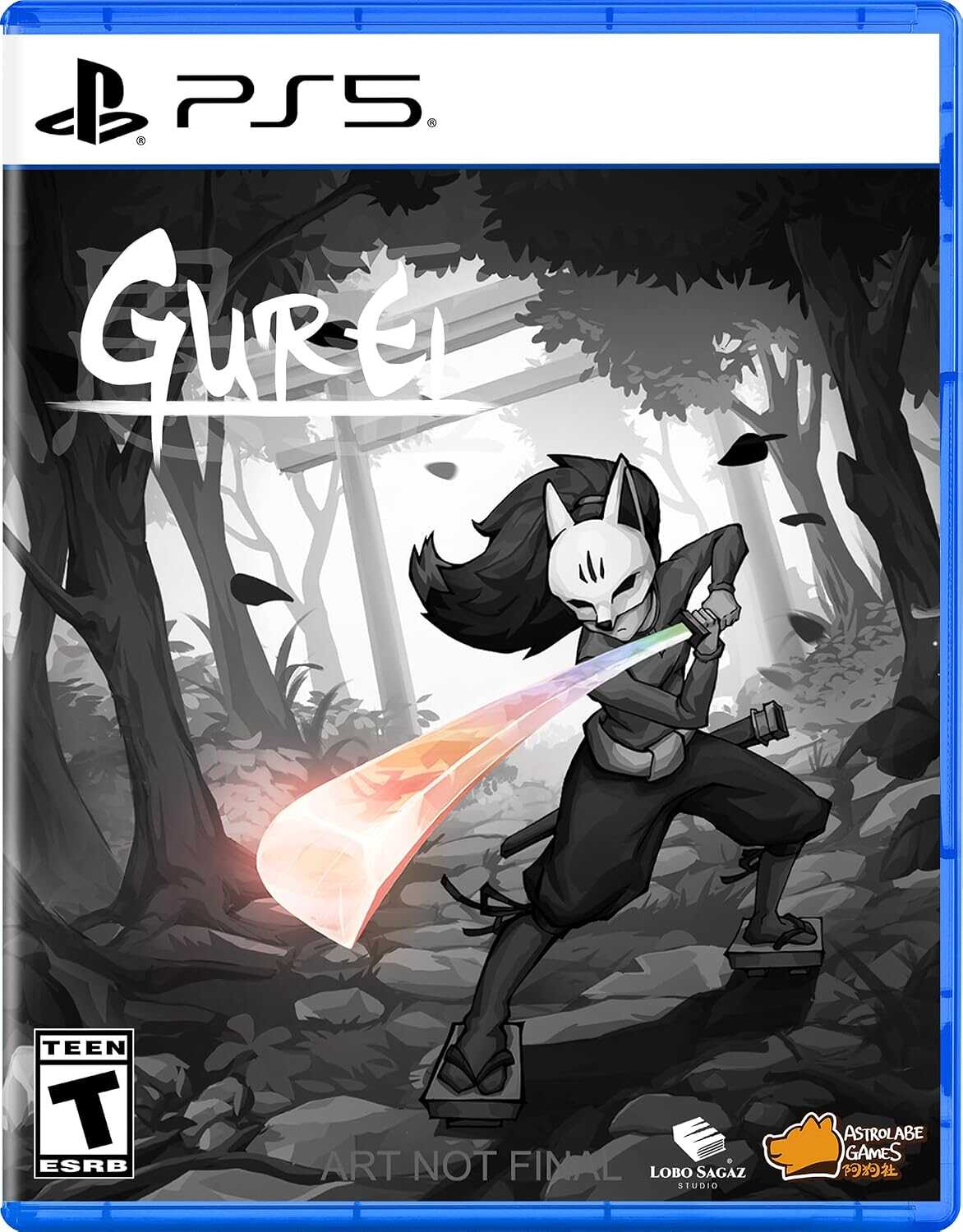 Gurei game cover for PS5 featuring a ninja with a glowing sword in a forest.