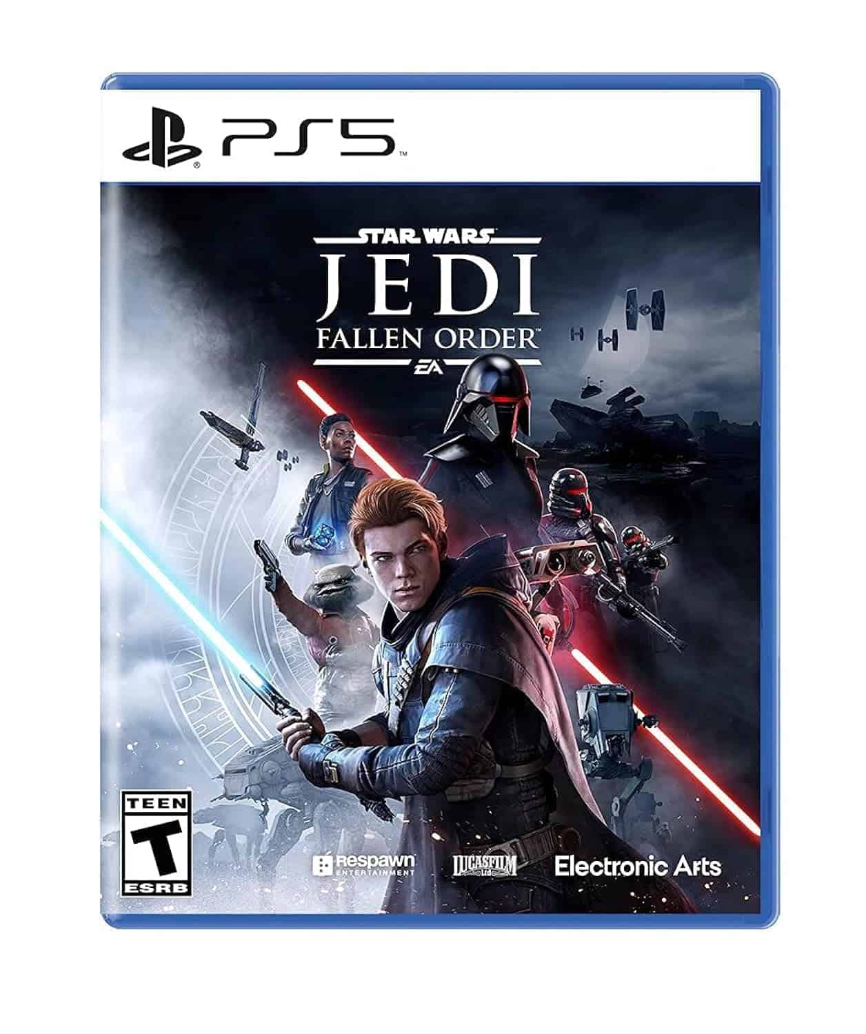 Epic Star Wars Jedi: Fallen Order PS5 game cover with characters and TIE fighters.