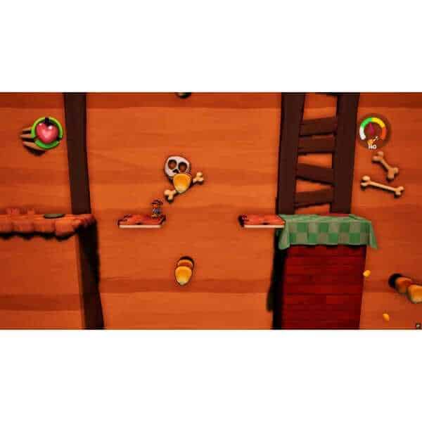 Gameplay scene from Garfield Escape from Monday showing platforms and collectibles.