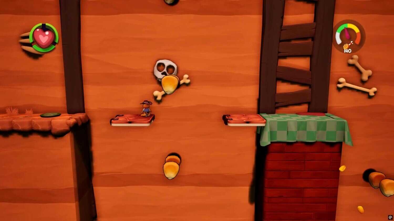 Gameplay scene from Garfield Escape from Monday showing platforms and collectibles.
