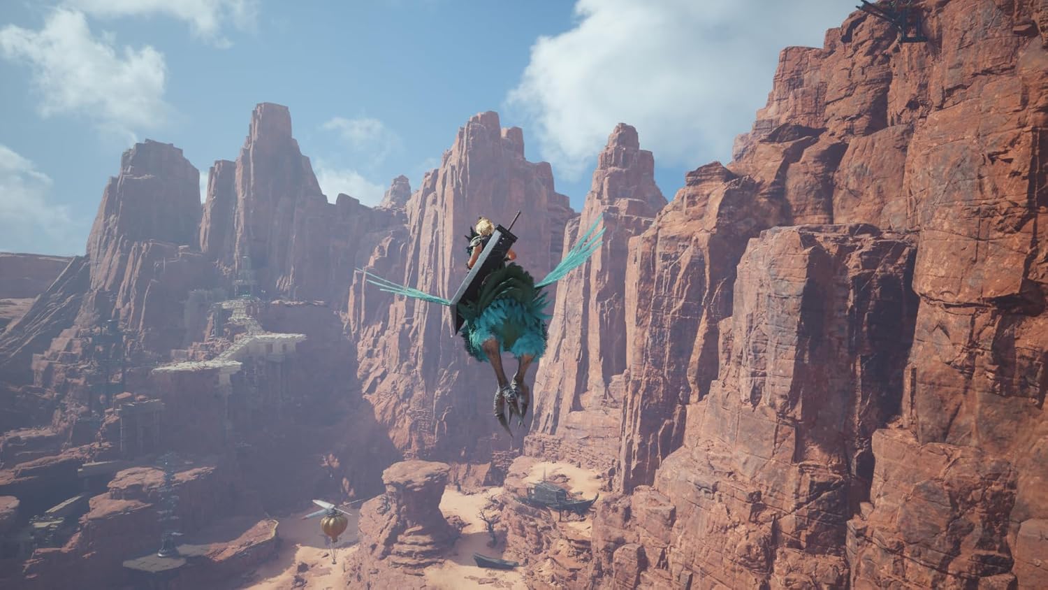 Dragon flying over canyon in Final Fantasy VII Rebirth game.