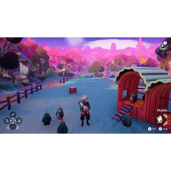 Charming penguin farm scene with playful penguins and colorful landscape.