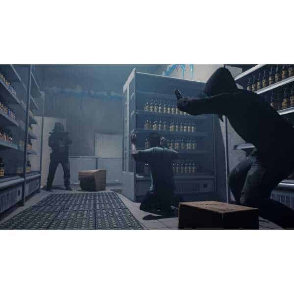 SWAT team in action during a tense standoff in a convenience store.