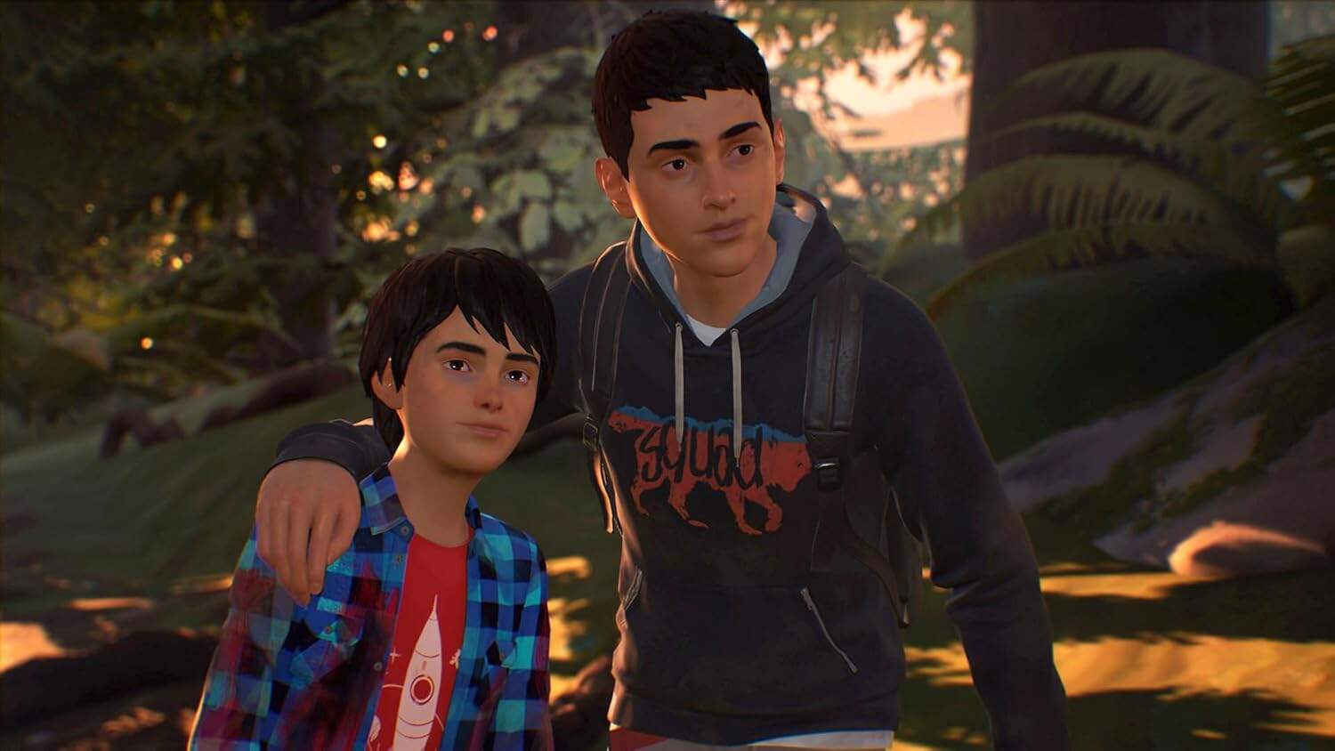 Life is Strange game characters in a lush outdoor setting.