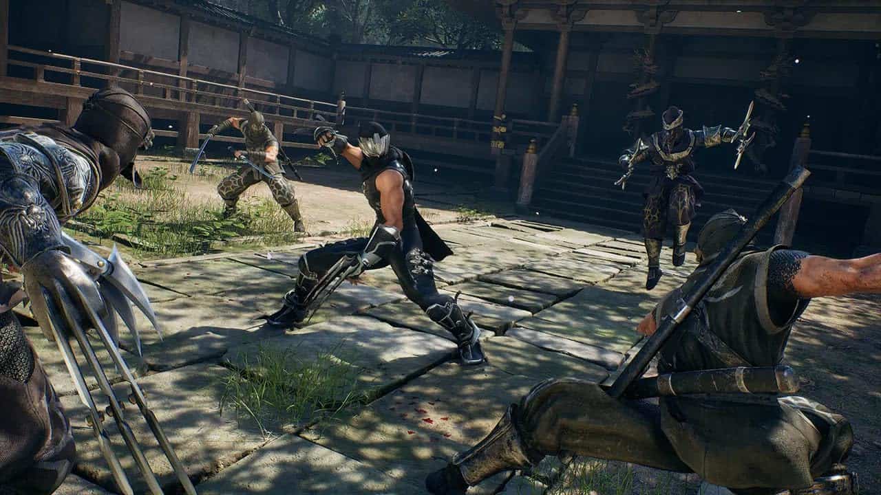 Epic medieval combat scene with armored warriors fighting in a historic arena.