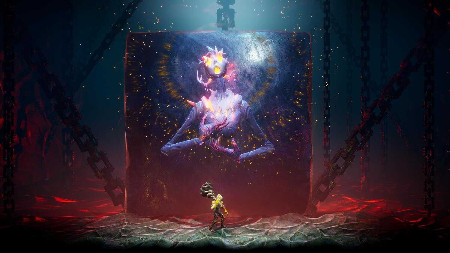 Artwork from Grime II: Definitive Edition showing a cosmic entity and a character in a dark setting.