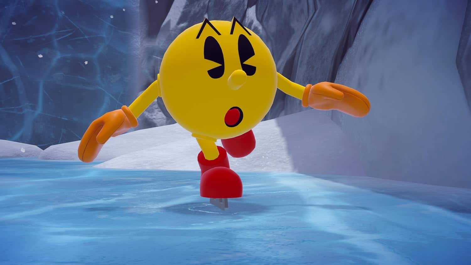 Pac-Man character navigating icy waters in Pac-Man World 2 Re-PAC game.