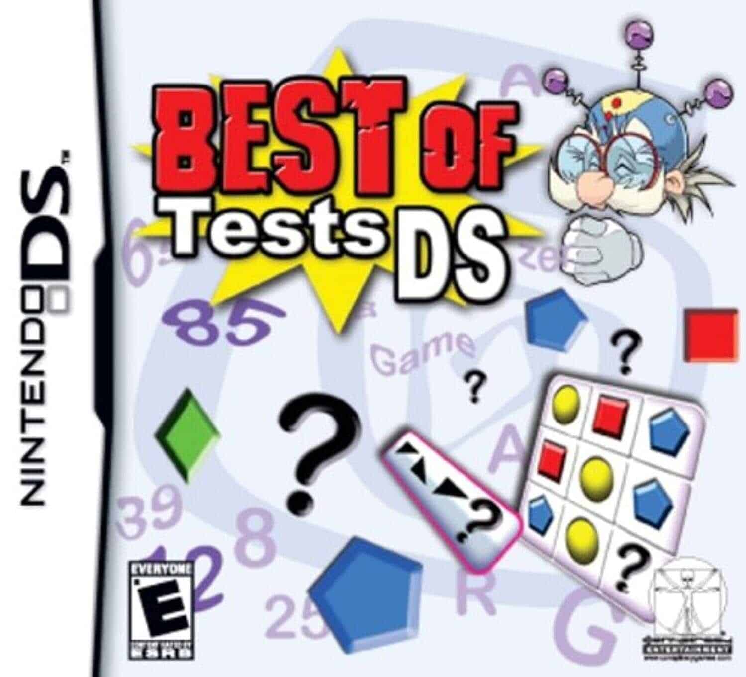 Cover of Best of Tests DS game with colorful puzzle elements and character.