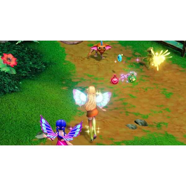 Fairy characters from Winx Club in a magical forest scene.