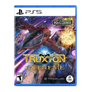 High-speed space combat game Truxton Extreme for PS5 with DLC and music packs included.