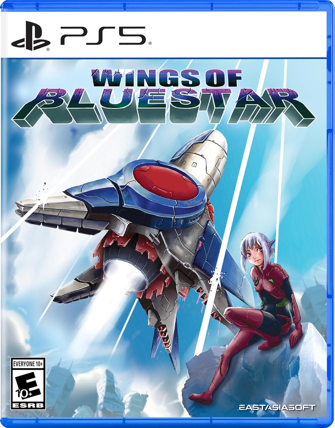 Wings of Bluestar game cover featuring a futuristic spaceship and a female character.