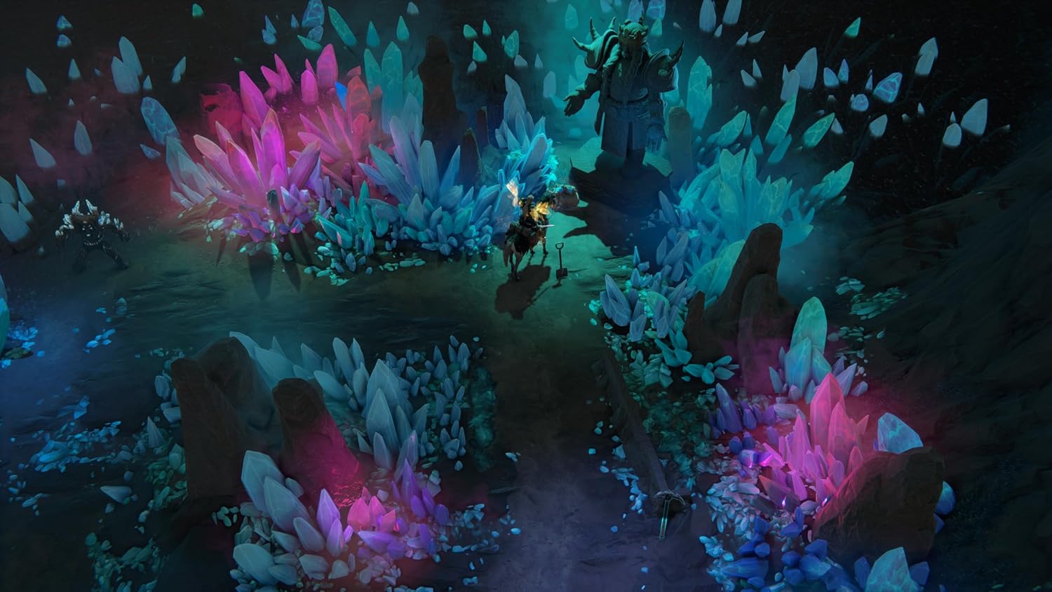 Brightly colored crystal formations in a fantasy landscape from Disciples: Domination Deluxe Edition.