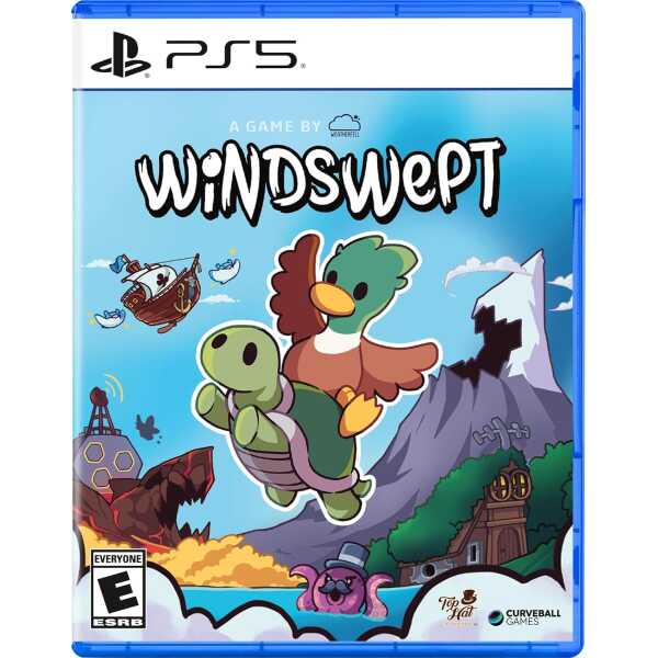 Windswept game cover with cartoon characters and snowy mountain background.