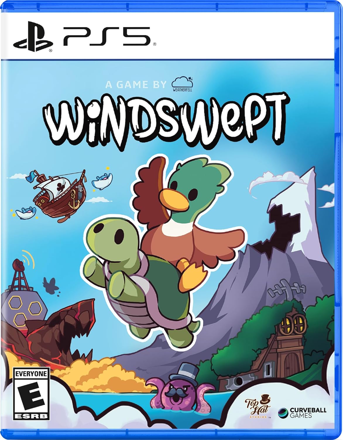 Windswept game cover with cartoon characters and snowy mountain background.