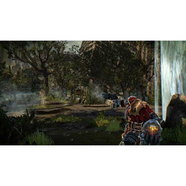 Darksiders Warmastered character in a post-apocalyptic environment.