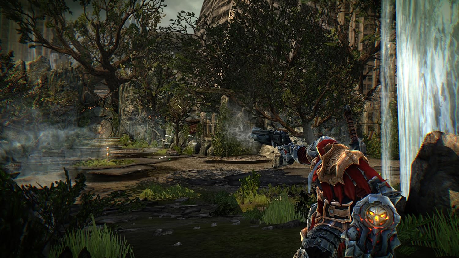 Darksiders Warmastered character in a post-apocalyptic environment.