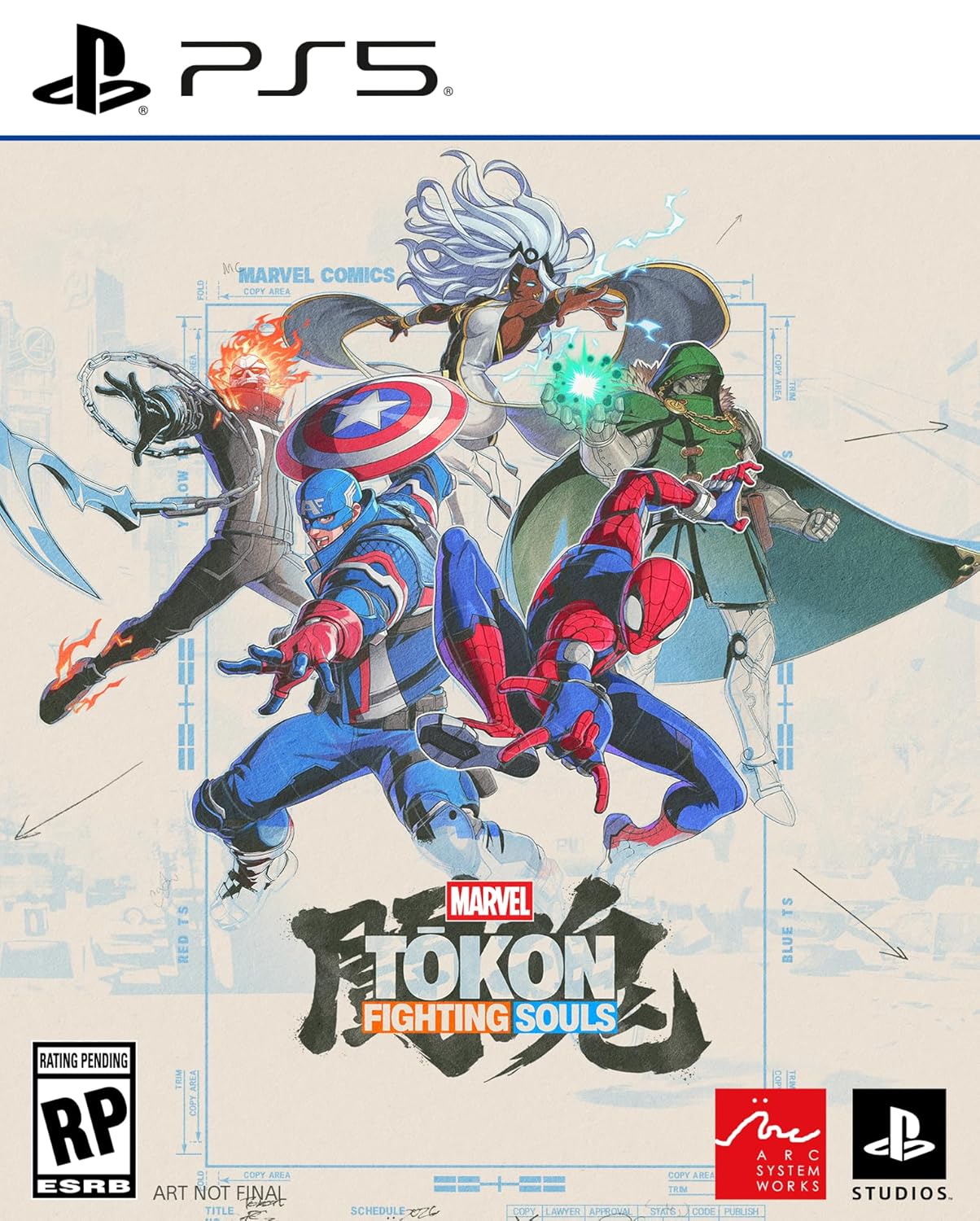Marvel's T'Challa Fighting Souls game cover for PS5 with superheroes in action.