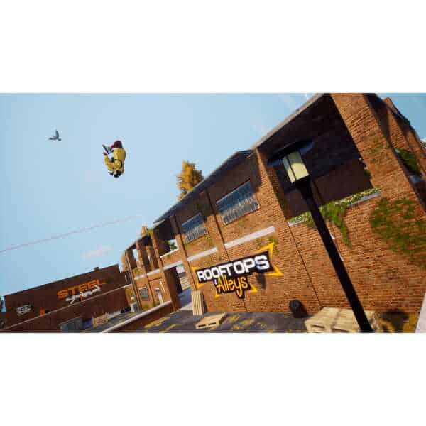 Urban rooftops and alleyways in a game setting, showcasing detailed brick buildings and vibrant city.