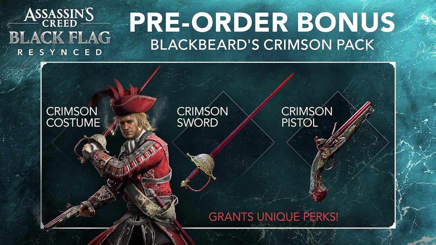 Assassin's Creed Black Flag Crimson Pack with costume and weapons.