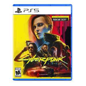 PS5 Cyberpunk 2077 game cover featuring futuristic characters and neon cityscape.