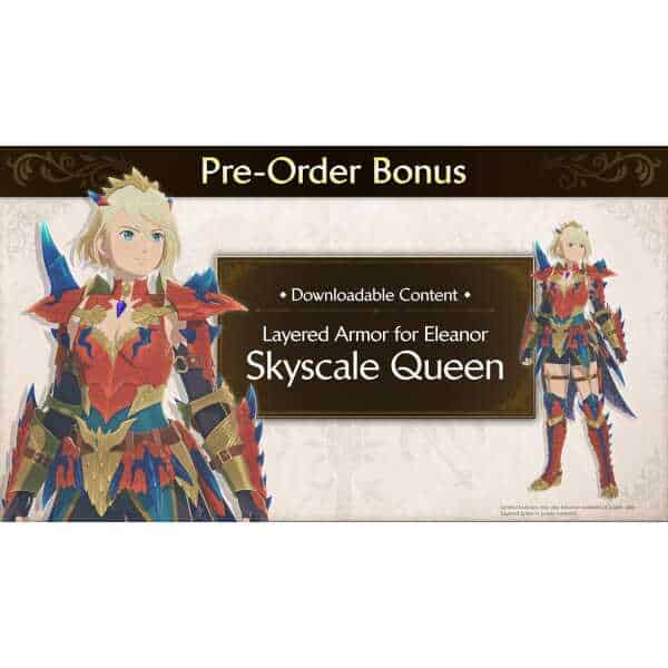 Monster Hunter Stories 3 Skyscale Queen armor in vibrant colors.