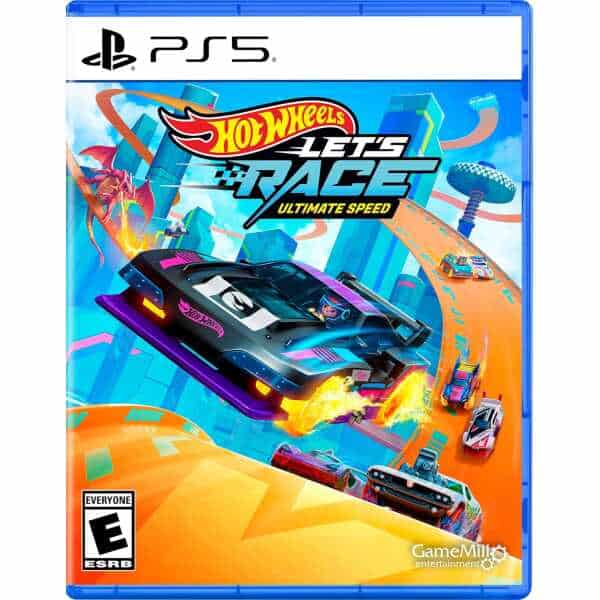 Hot Wheels Let's Race PS5 game cover with racing cars and vibrant track scene.