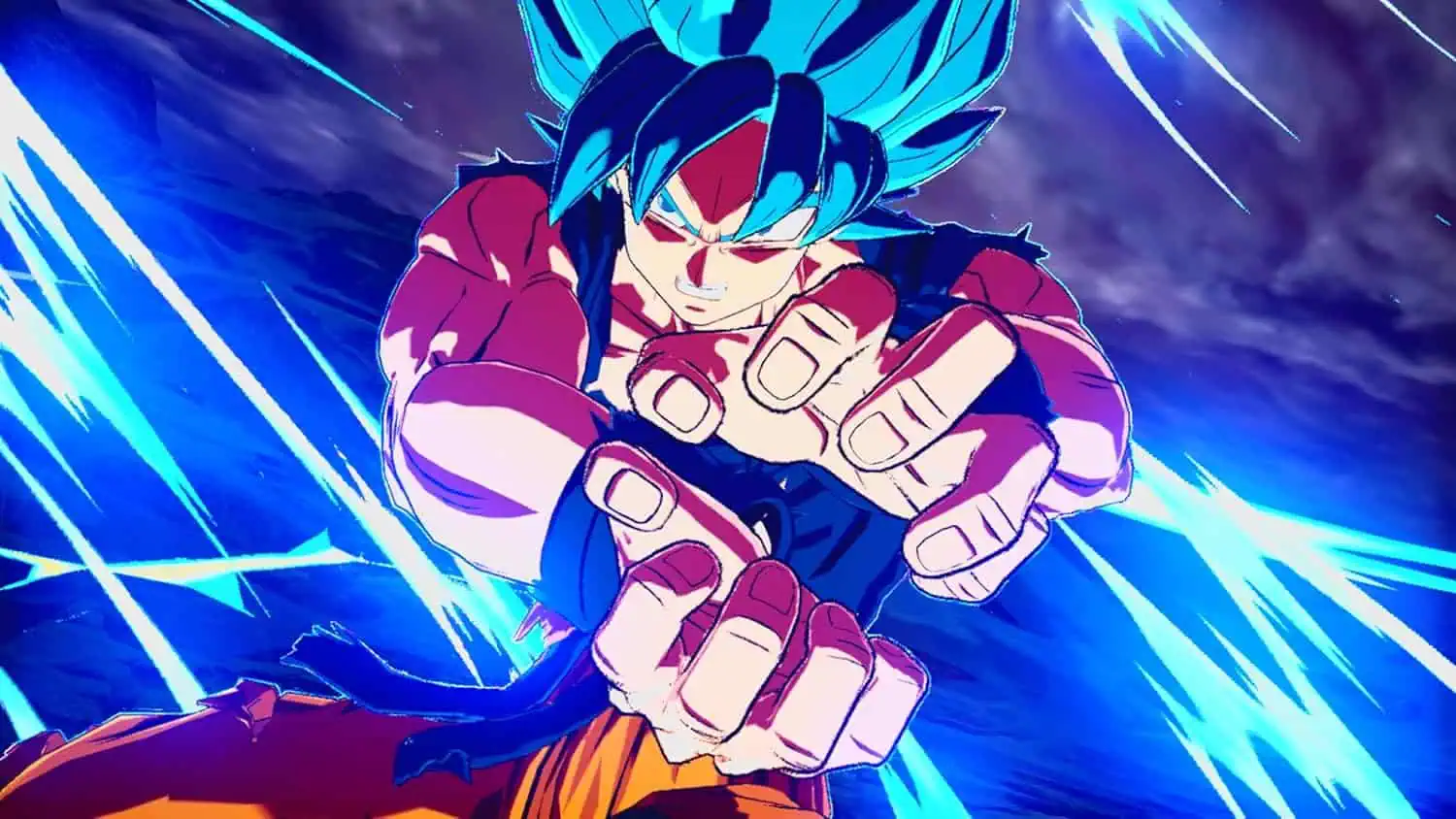 Goku in Ultra Instinct form preparing for battle with energy aura.
