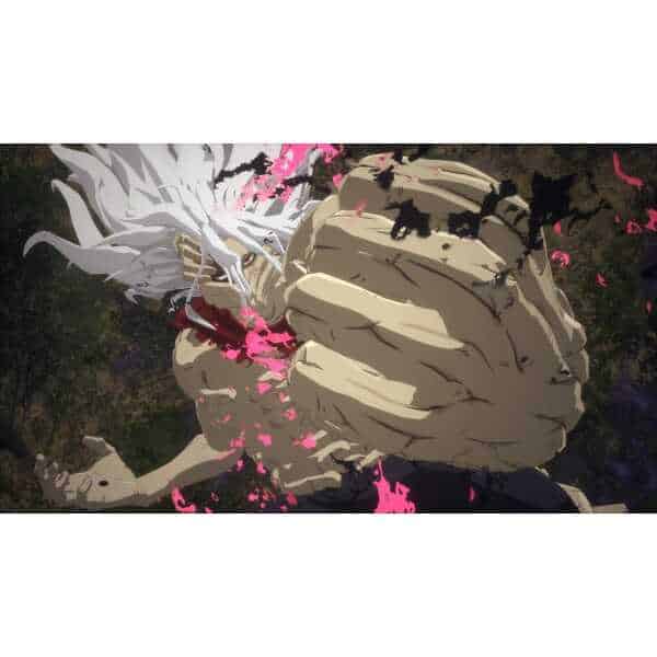 Dynamic scene of All Might battling All For One in My Hero Academia.