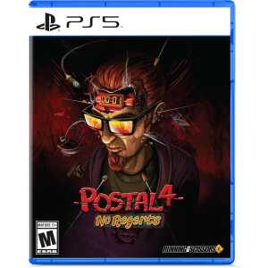 Postal 4 No Regerts PS5 game cover with a cyberpunk character and intense design.