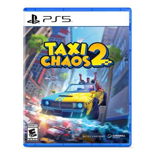 Taxi Chaos 2 PS5 game cover with vibrant city scene and taxi vehicle.