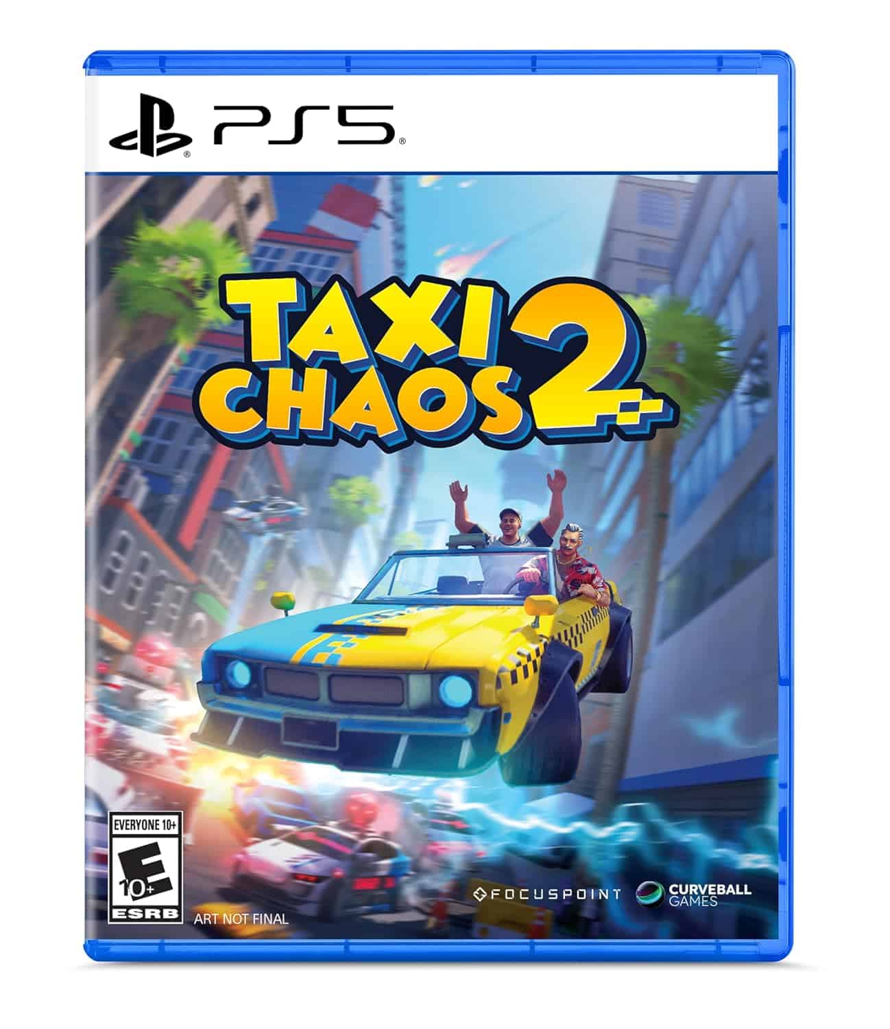 Taxi Chaos 2 PS5 game cover with vibrant city scene and taxi vehicle.