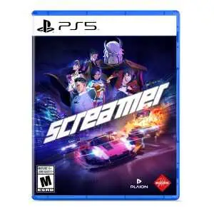 PS5 Screamer racing game cover with futuristic cars and characters.
