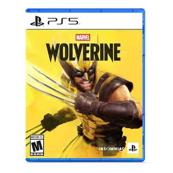 Wolverine game cover for PS5 with Marvel logo and action pose.