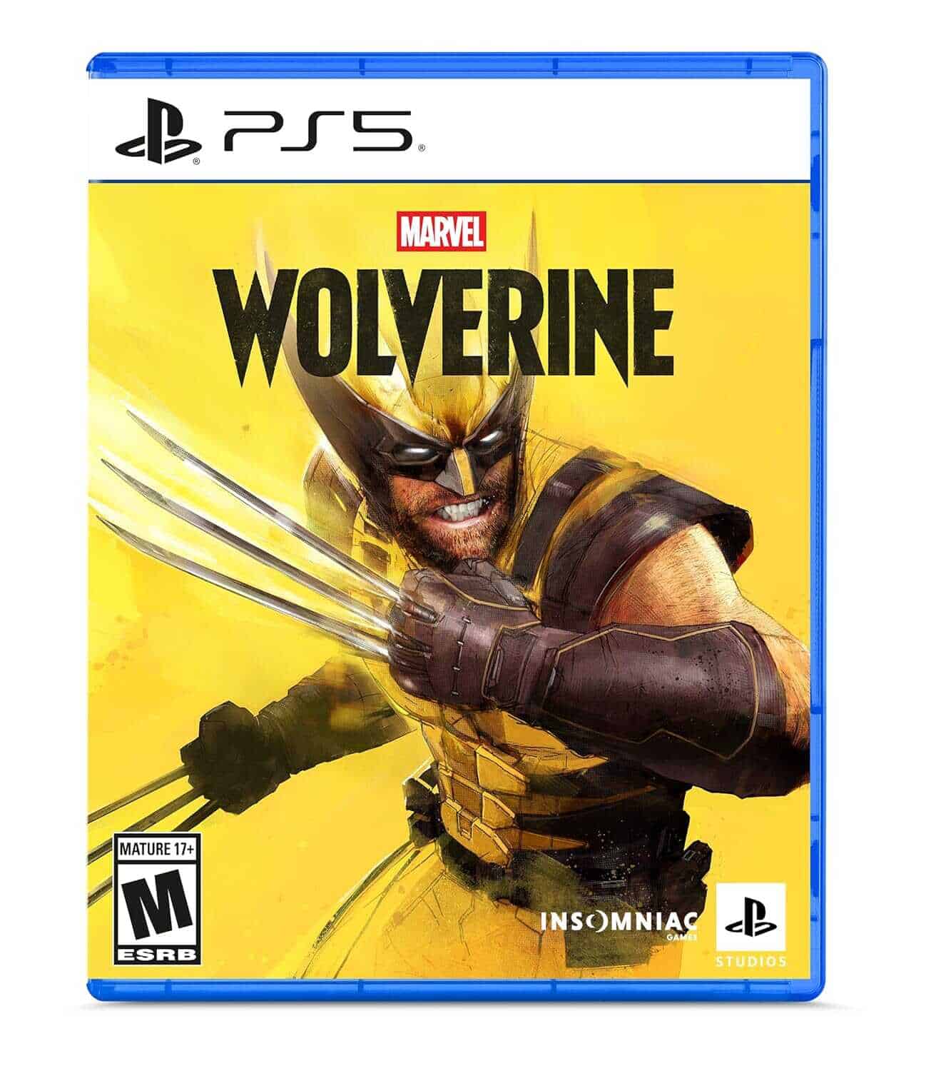 Wolverine game cover for PS5 with Marvel logo and action pose.
