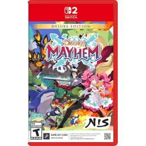 Nintendo Switch game cover for Disgaea Mayhem featuring colorful characters and fantasy artwork.