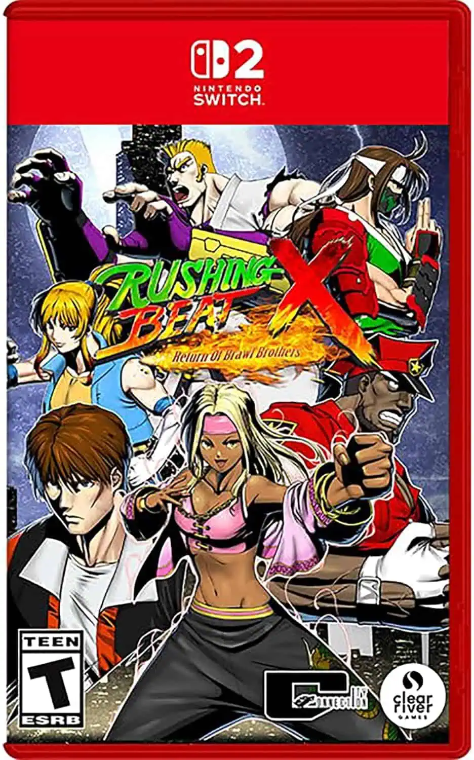 Cover art for Rushing Beat X on Nintendo Switch featuring fighting characters.
