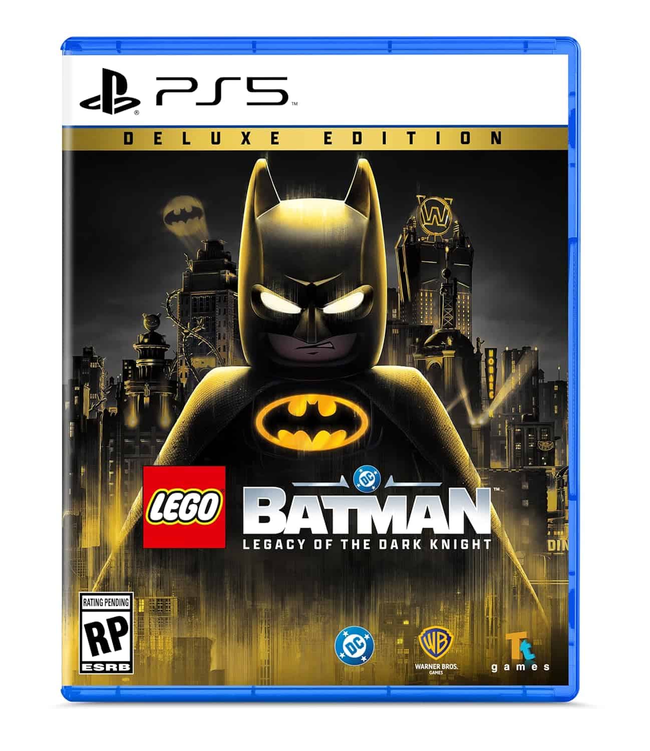 LEGO Batman game cover with Dark Knight mask and Gotham City background.