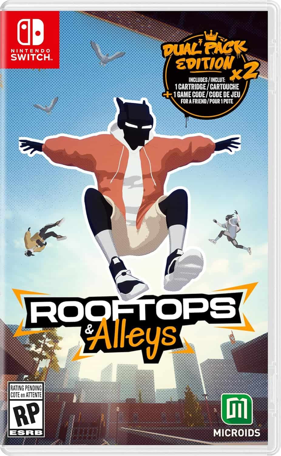Rooftops & Alleys game cover featuring urban parkour characters for Nintendo Switch.