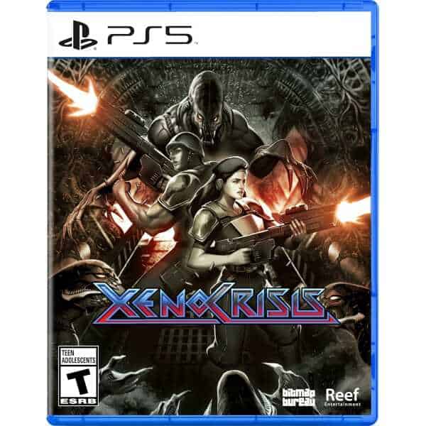 Xenocrisis PS5 game cover with soldiers and alien enemies.