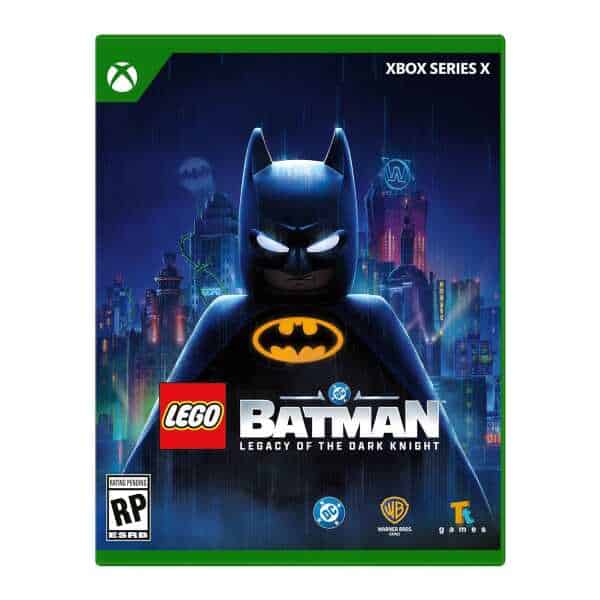 LEGO Batman game cover for Xbox Series X featuring Dark Knight figure.
