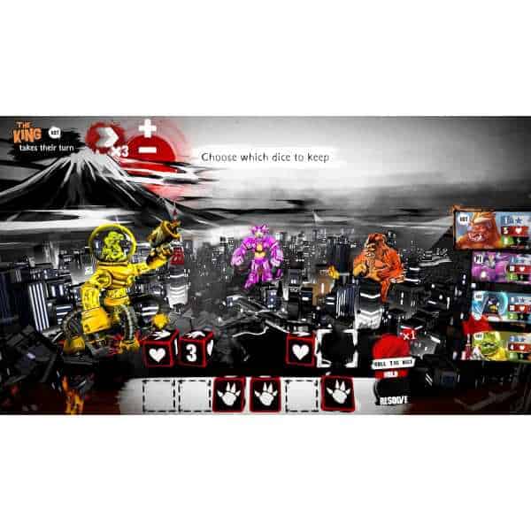 King of Tokyo Limited Edition game setup with colorful monster figures on a cityscape background.