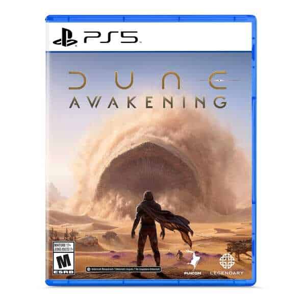 Awakening PS5 game cover with desert scene and sandstorm.