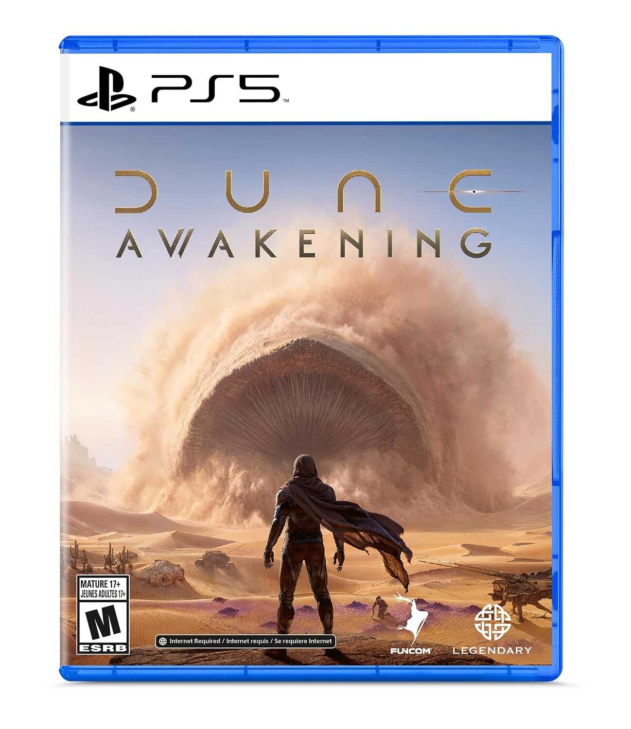 Awakening PS5 game cover with desert scene and sandstorm.
