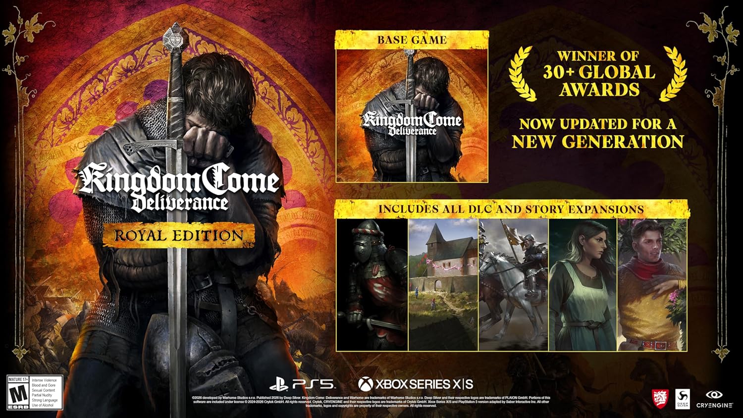 Kingdom Come: Deliverance Royal Edition game cover with medieval warrior.