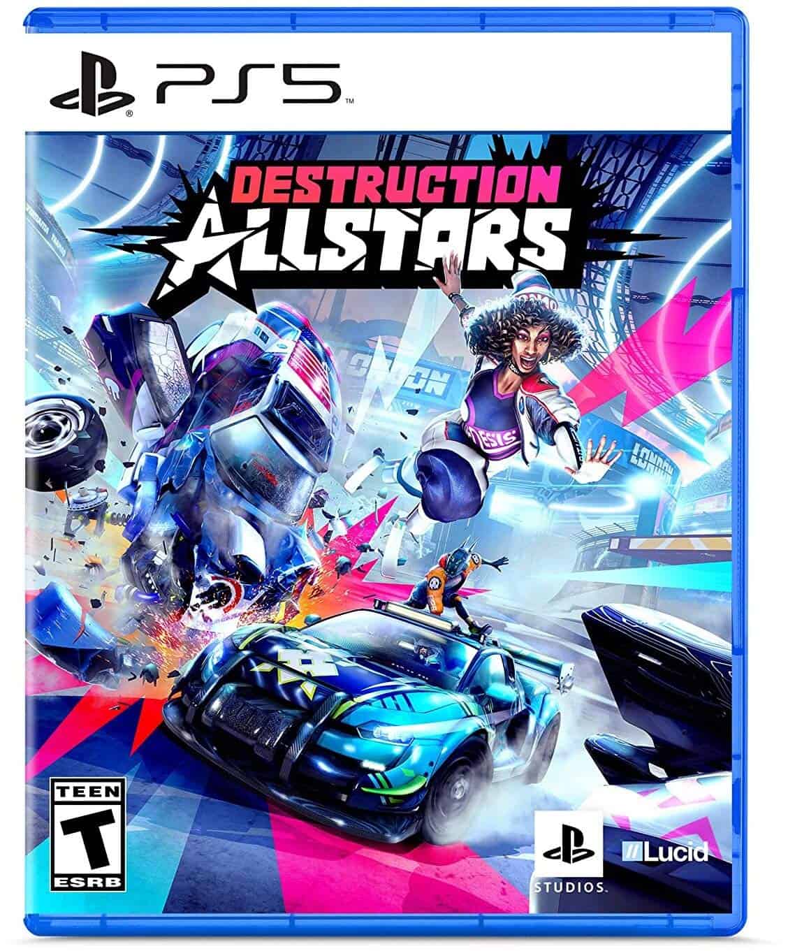 High-energy racing game cover featuring futuristic cars and dynamic characters for PlayStation 5.