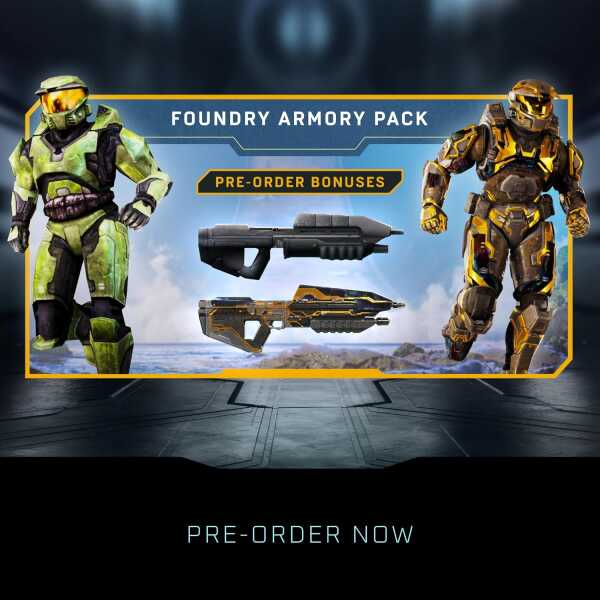 Halo Foundry Armory Pack with two armored soldiers and weapons.