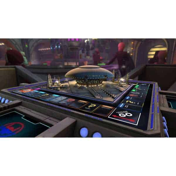 DJ turntable and mixer setup for gaming and entertainment. High-tech gaming equipment with colorful.