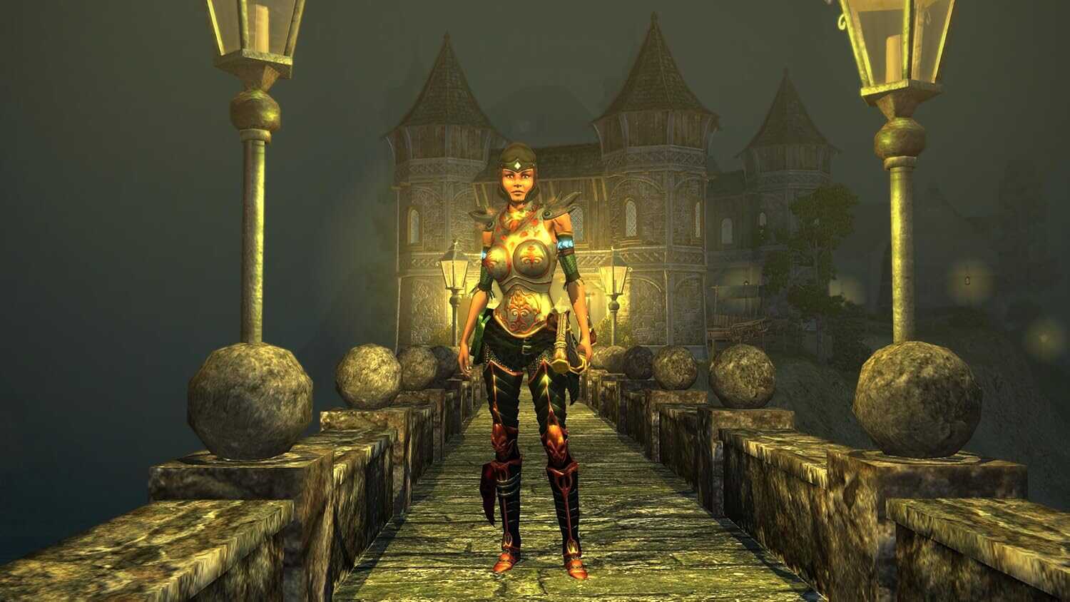 Gameware Sacred 2 Remaster character standing on a bridge at night.