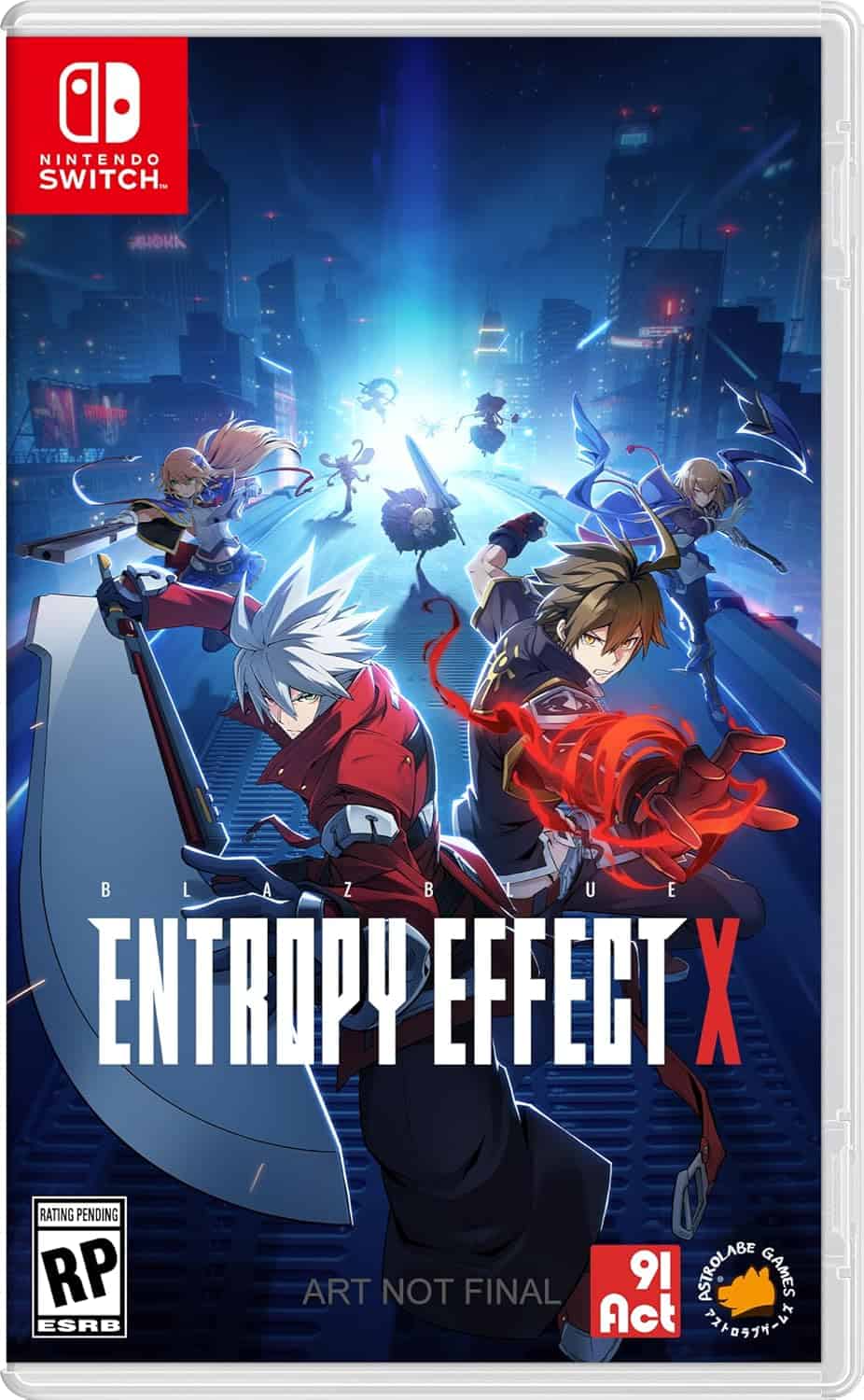 BlazBlue Entropy Effect X game cover featuring characters in dynamic action poses.